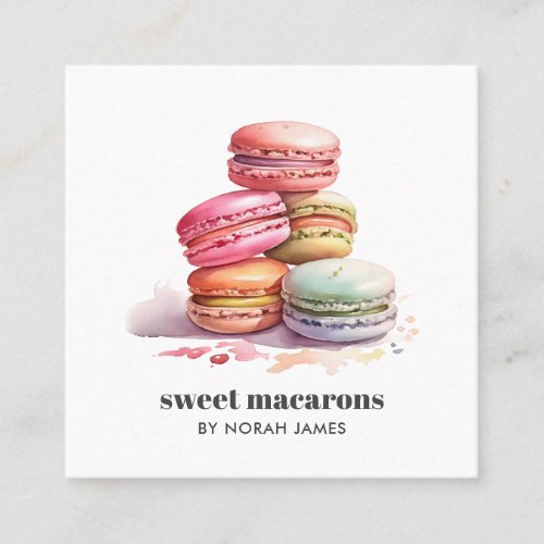 Watercolor Macarons Sweet Cake Social Icon QR CODE Square Business Card