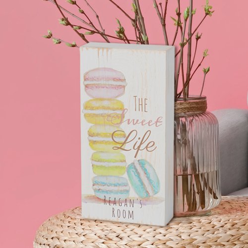 Watercolor Macarons The Sweet Life Cute Trendy Fun Wooden Box Sign