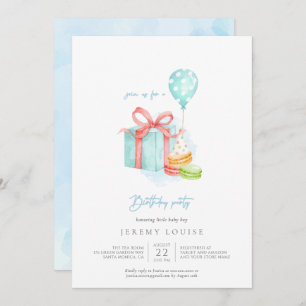 Watercolor Macaroons Baby Boy Birthday Party Invit Invitation