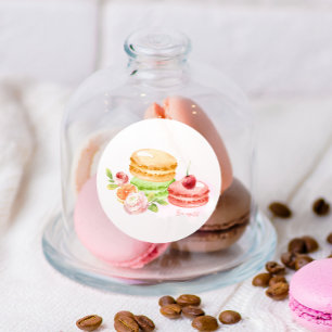 Watercolor Macaroons With Cherry Classic Round Sticker