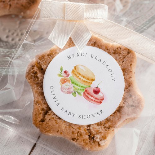 Watercolor Macaroons With Cherry  Merci Beaucoup Classic Round Sticker