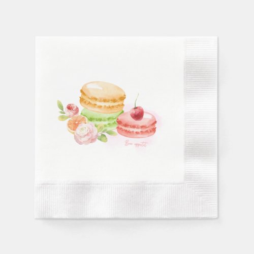 Watercolor Macaroons With Cherry Napkins