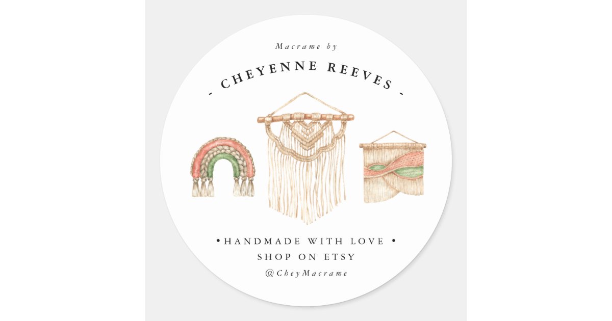 Watercolor Macramé Logo | Business Stickers | Zazzle