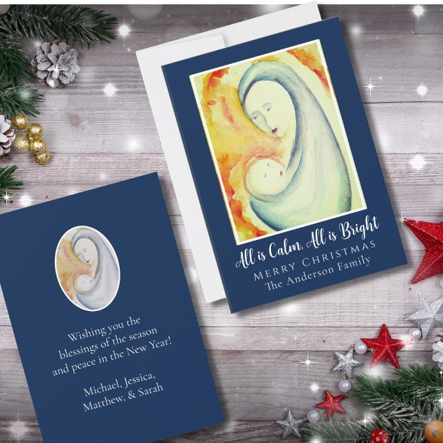 Watercolor Madonna and Child Flat Holiday Card (Creator Uploaded)