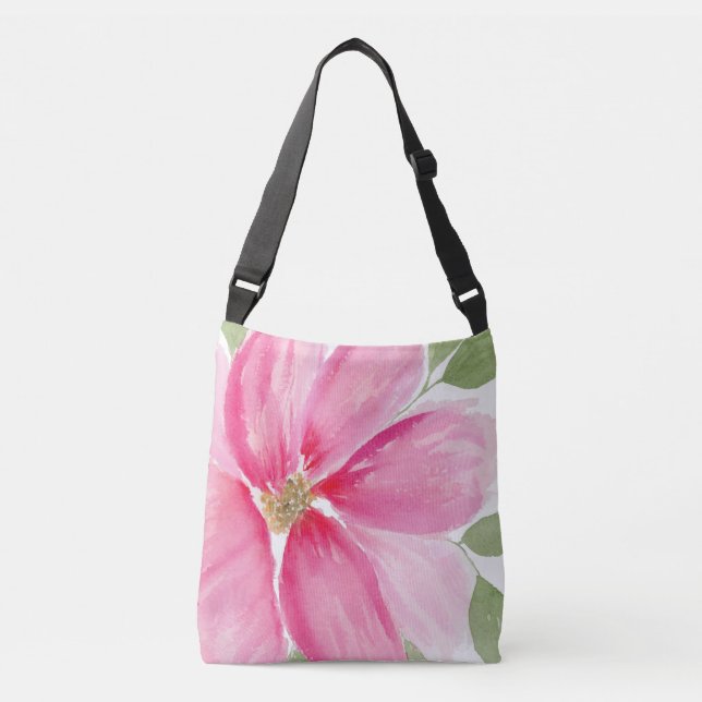 Watercolor Magenta Bloom Crossbody Bag (Front)