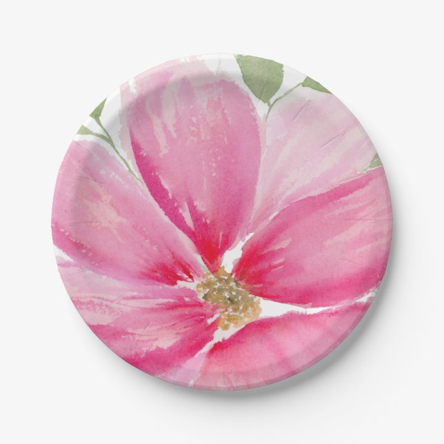 Watercolor Magenta Bloom Paper Plates (Front)