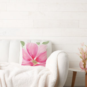 Watercolor Magenta Bloom Throw Pillow