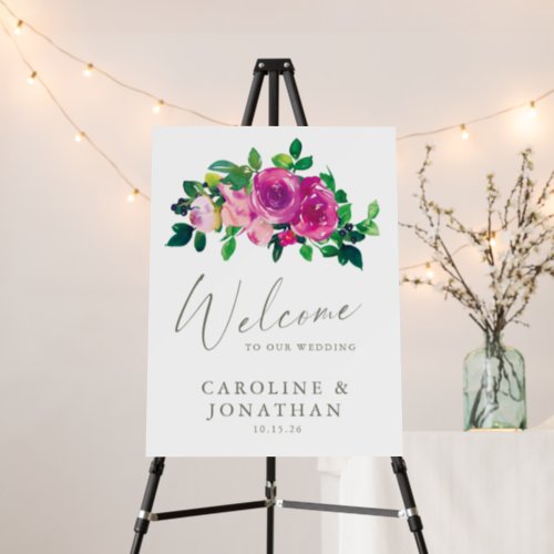 Watercolor Magenta Floral Custom Wedding Welcome Foam Board