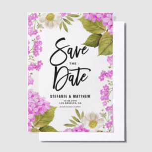 Watercolor Magenta Hydrangea Floral Save The Date Vellum Invitations