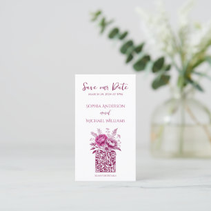 Watercolor Magenta Peony-Save the Date-QR code- Business Card