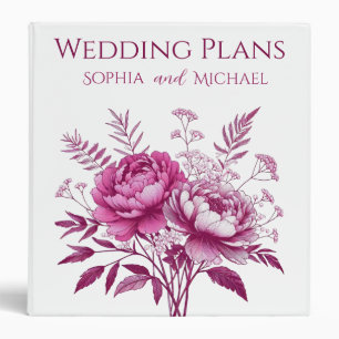 Watercolor Magenta Peony-Wedding Plans- 3 Ring Binder