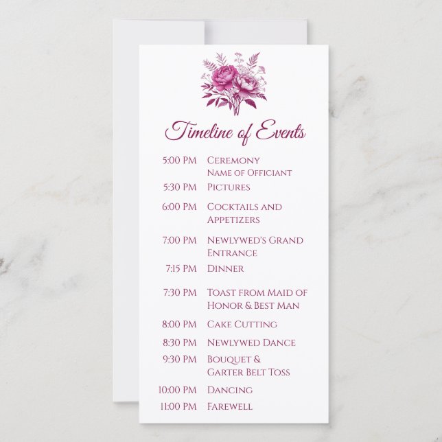 Watercolor Magenta Peony-Wedding Program- (Back)