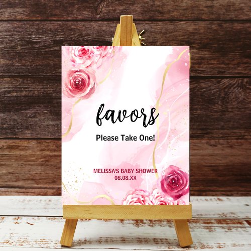 Watercolor magenta pink rose party favors poster
