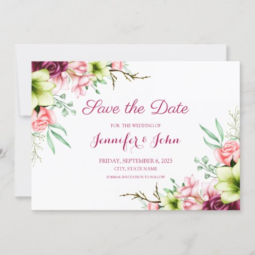 Watercolor Magenta Red Amaryllis Floral Wedding