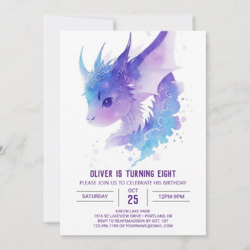 Watercolor Magic Dragon Birthday Invitation