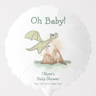 Watercolor Magic Dragon Mountain Boy Baby Shower Balloon