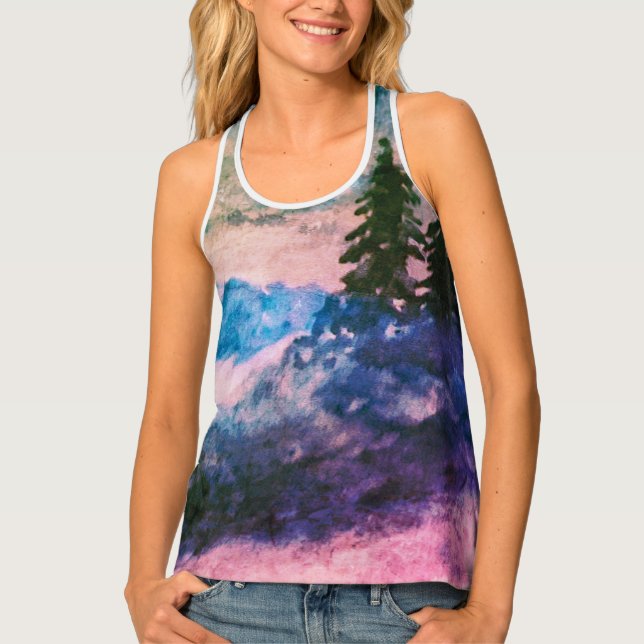 Watercolor Magic Forest Landscape Painting Tank Top (Front)