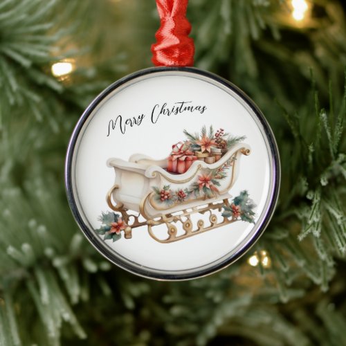 Watercolor Magic in a Christmas Sleigh Metal Ornament