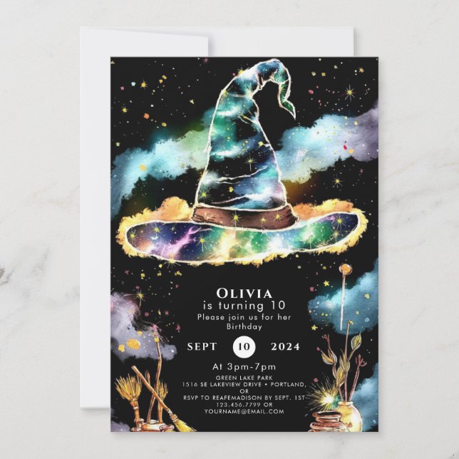 Watercolor Magic Kids Wizard Birthday Invitation (Front)