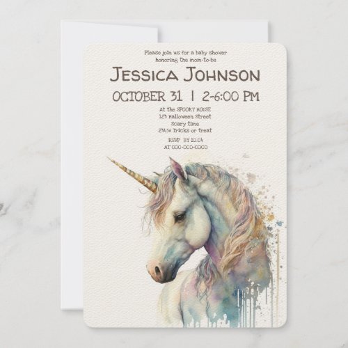 Watercolor Magic Unicorn Baby Shower Invitation