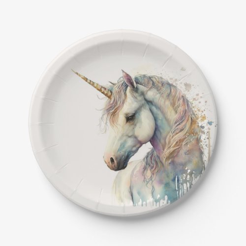 Watercolor Magic Unicorn Paper Plates