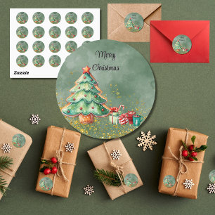 Watercolor Magical Christmas Classic Round Sticker