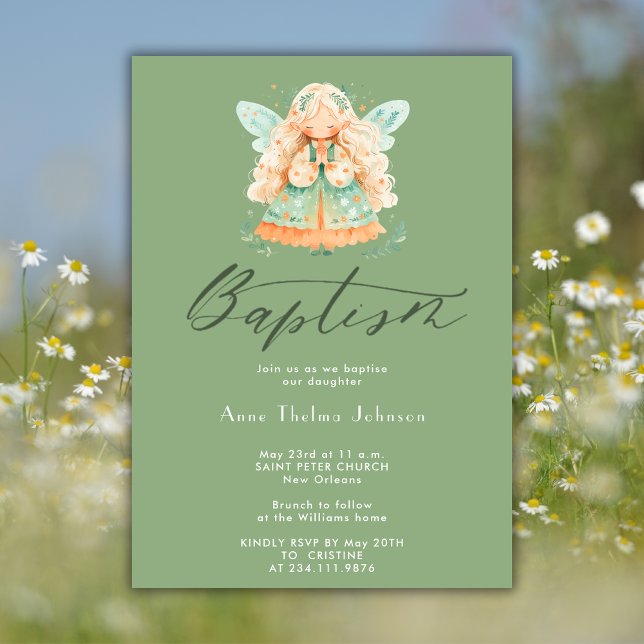  Watercolor Magical Fairy Girl Religious Baptism Invitation (Creator Uploaded)