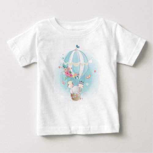 Watercolor Magical Hot Air Balloon Friends Baby T_Shirt