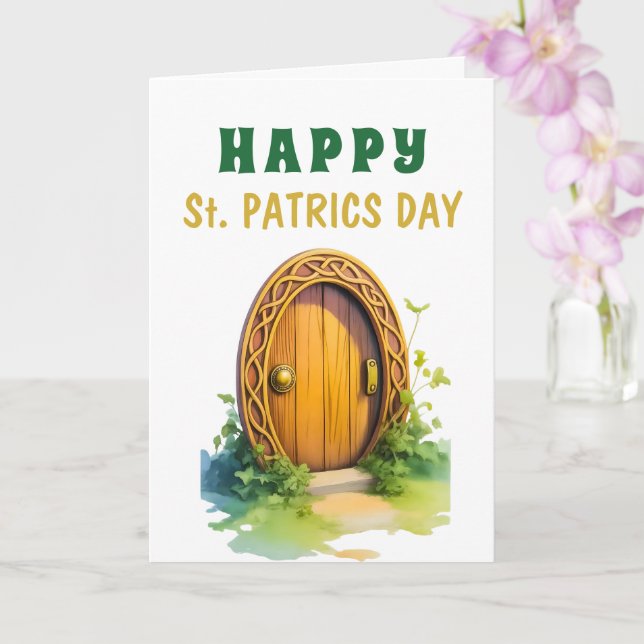 Watercolor Magical Leprechaun Door St Patrick Card (Orchid)