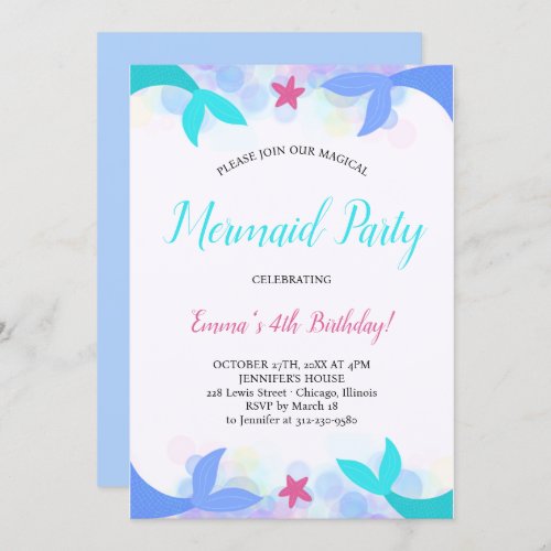 Watercolor Magical Mermaid Birthday Invitation