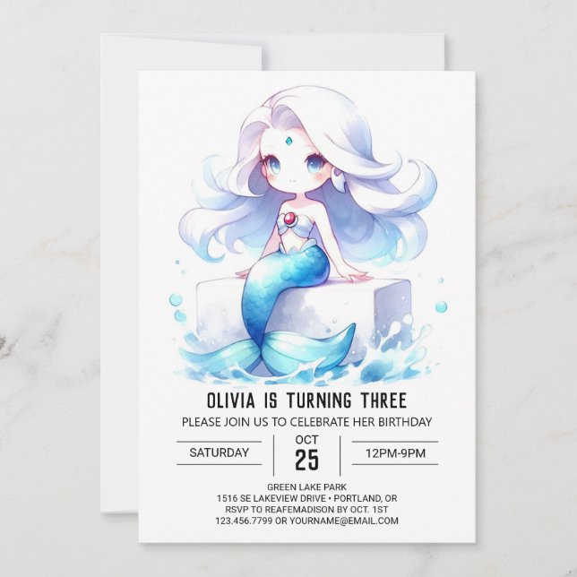 Watercolor Magical Mermaid Birthday Invitation (Front)