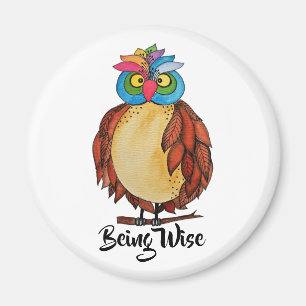 Watercolor Magical Owl With Rainbow Feathers Magnet