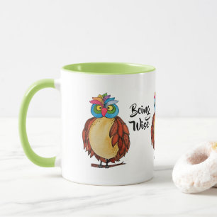 Watercolor Magical Owl With Rainbow Feathers Mug