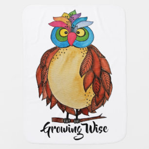 Watercolor Magical Owl With Rainbow Feathers Swaddle Blanket