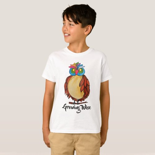 Watercolor Magical Owl With Rainbow Feathers T_Shirt