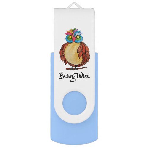 Watercolor Magical Owl With Rainbow Feathers USB Flash Drive