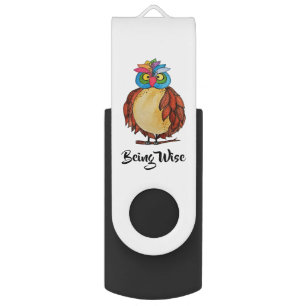 Watercolor Magical Owl With Rainbow Feathers USB Flash Drive