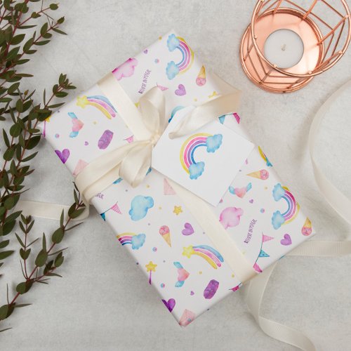 Watercolor Magical Rainbow Unicorn Seamless Wrapping Paper Sheets