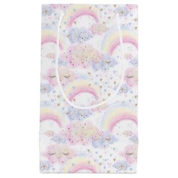 Watercolor Magical Rainbows And Clouds Glitter Small Gift Bag by KeikoPrints at Zazzle