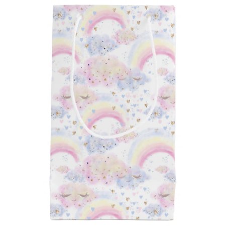 Watercolor Magical Rainbows And Clouds Glitter Small Gift Bag