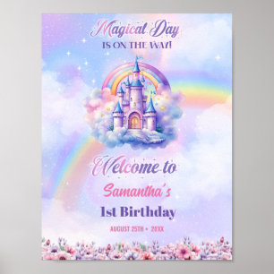 Watercolor Magical Unicorn Pastel Rainbow Birthday Poster