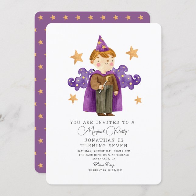 Watercolor Magician Wizard Boy Birthday Invitation (Creator Uploaded)