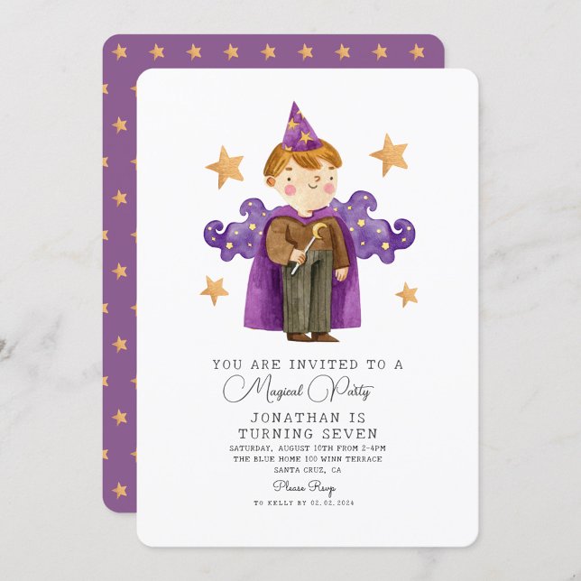 Watercolor Magician Wizard Boy Birthday Invitation (Creator Uploaded)