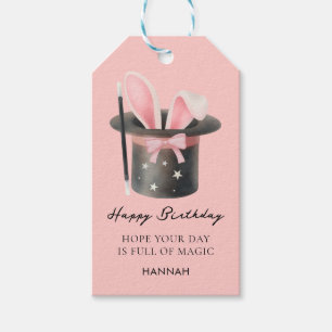 Watercolor Magician's Hat Pink Happy Birthday Gift Tags