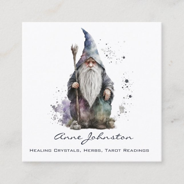 Watercolor Magick Gnome Square Business Card (Front)