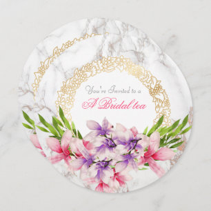 Watercolor Magnoilia Flowers on Marble Bridal Tea Invitation