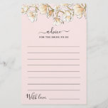 Watercolor Magnolia Advice for Bride Card<br><div class="desc">Advice for the bride to be features watercolor cream and gold magnolias on choice of blush pink or robins egg blue background.</div>