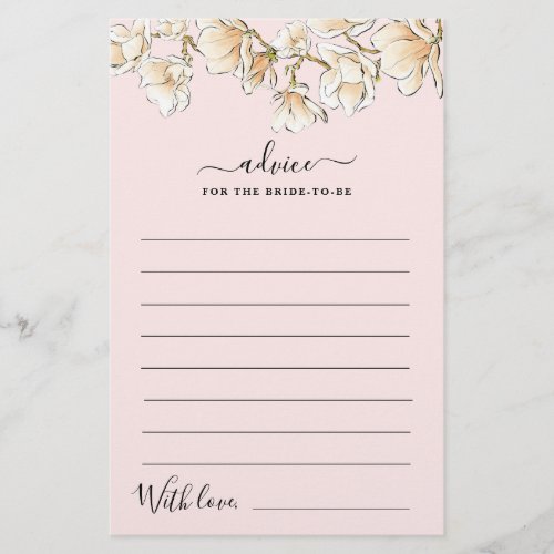 Watercolor Magnolia Advice for Bride Card