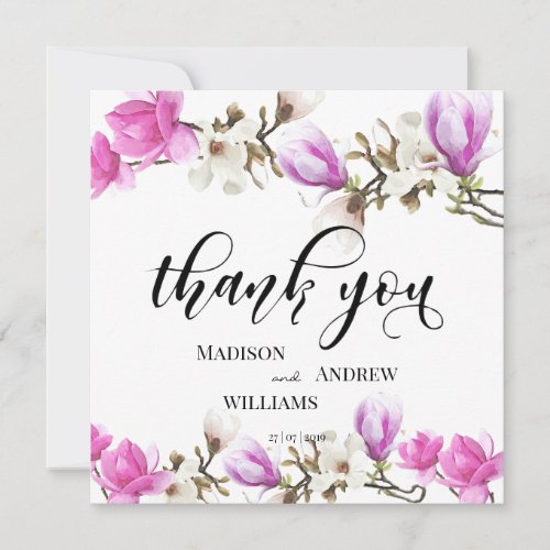 Watercolor Magnolia Blossom Calligraphy Thank You