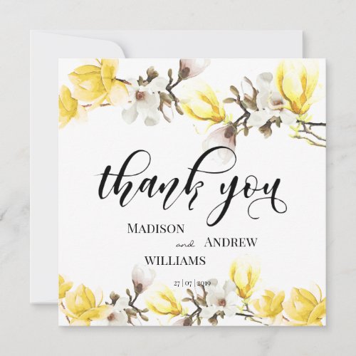 Watercolor Magnolia Blossom Calligraphy Thank You